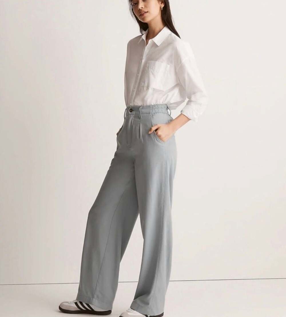 Madewell Neale Size 8 High-Rise Pleated Wide-Leg Trousers Blue FLAWED